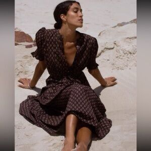 Daughters of India Brown Patterned Midi Dress